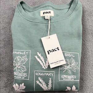 PACT S 100% Organic Cotton Green Herbs Graphic Slouchy Sweatshirt Crew Women